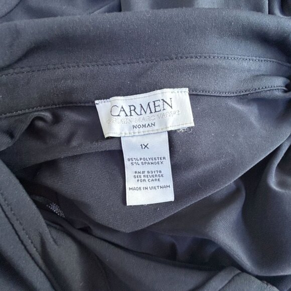 Carmen Woman Navy Blue Button-Up Shirt With Gold Accents 3/4 Sleeves Size 1X - Picture 3 of 7